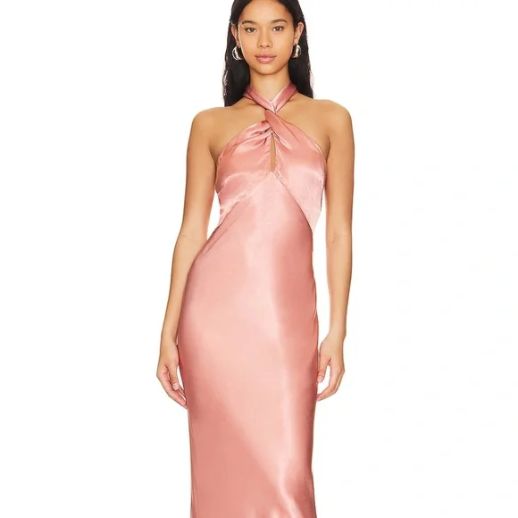 silk cowl-neck backless maxi dress Shona Joy - La Lune Lace Back Maxi Dress - Iceberg Blue